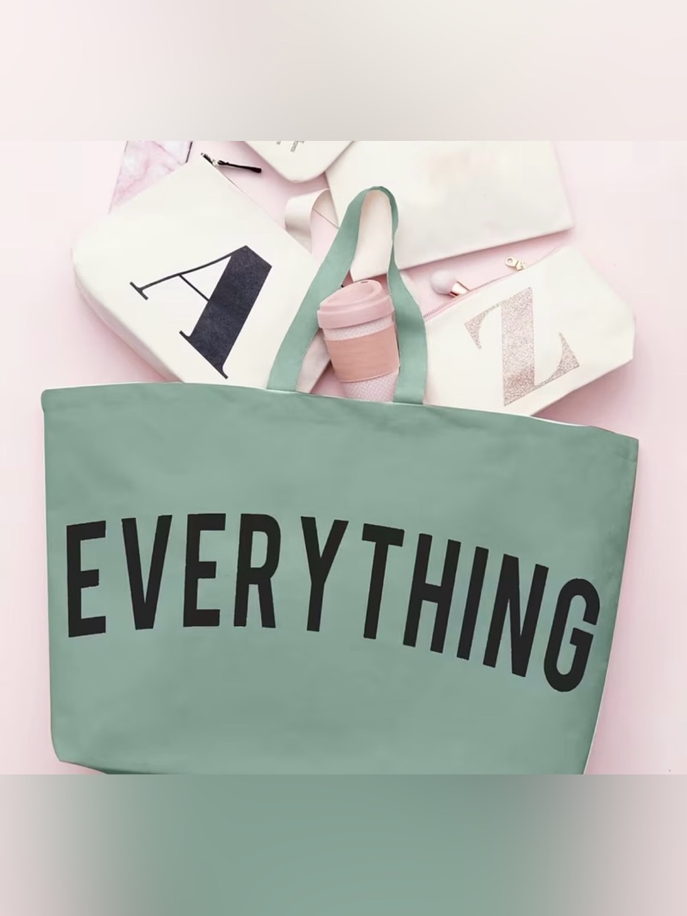 Source Unknown Mint Green Tote with Black Lettering